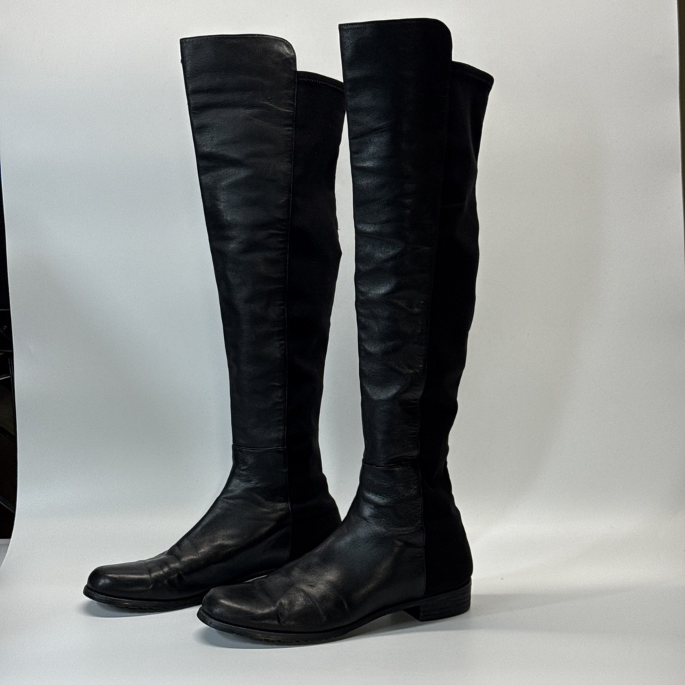 Stuart Weitzman 5050 Boots Womens Black 10 Two Tone Leather Over Knee Nappa